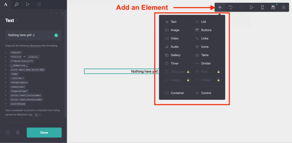 Add an element on carrd