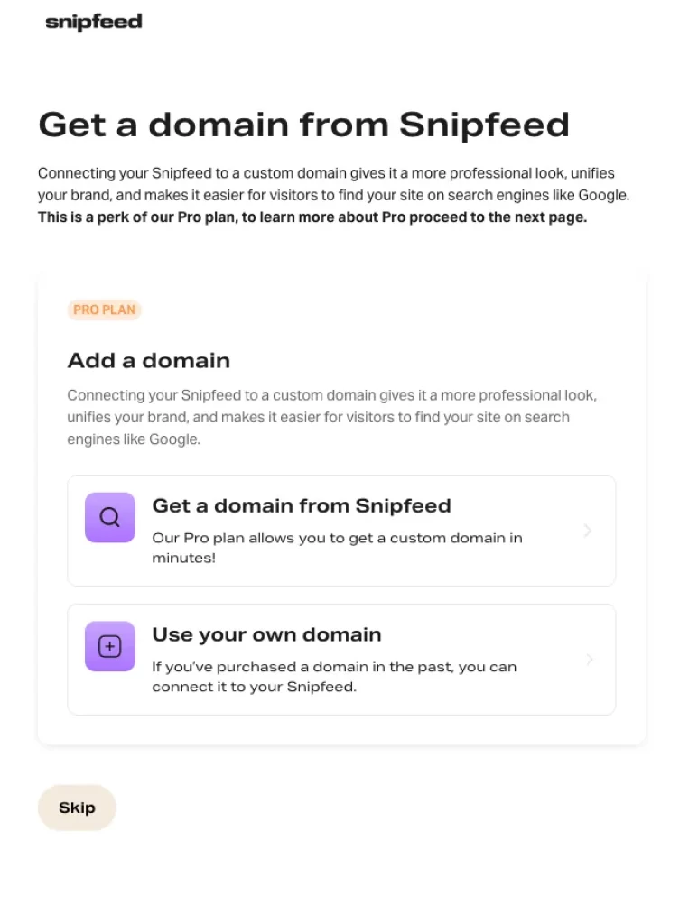 Getting a Snipfeed domain