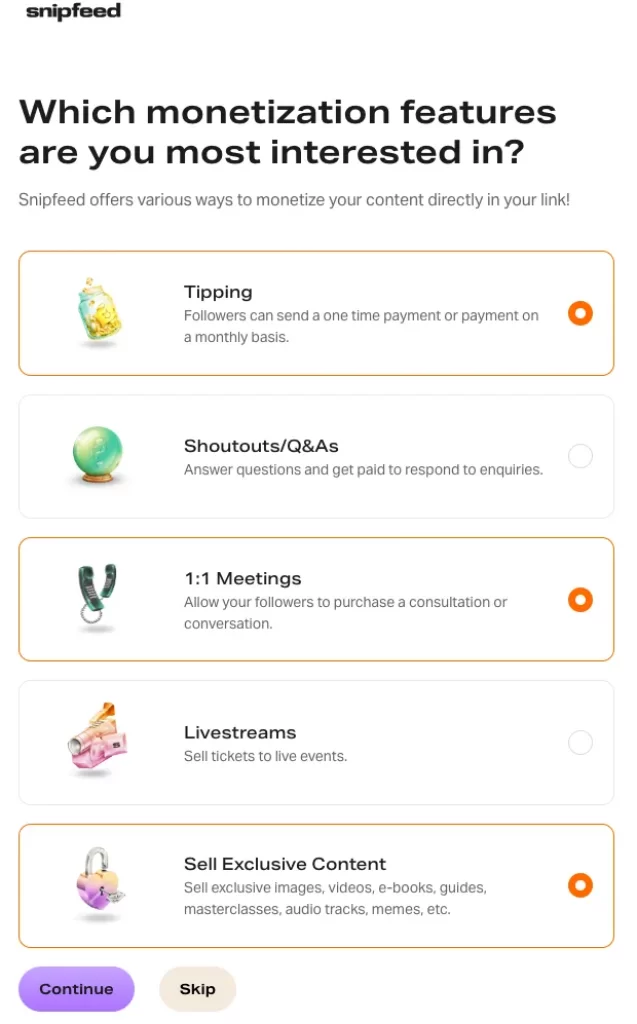 Snipfeed monetization features